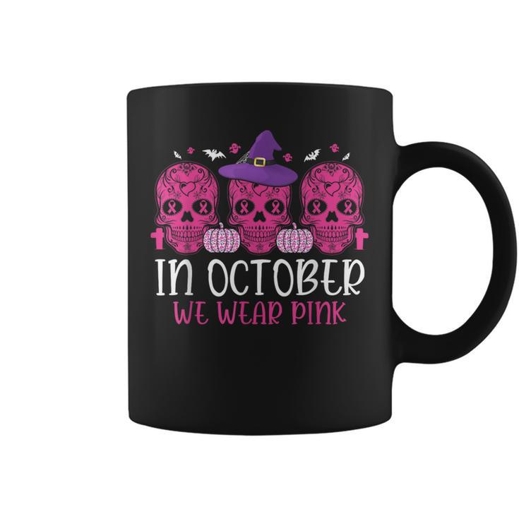 Pink Ribbon Witch Halloween Breast Cancer In October We Wear Coffee Mug
