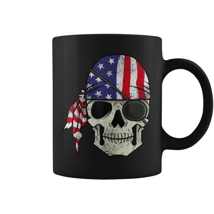 Pirate 4Th Of July Men Distressed Usa Skull American Flag Coffee Mug