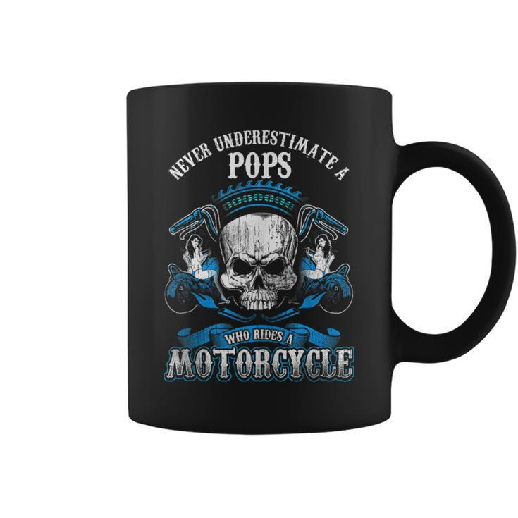 Pops Biker Gift Never Underestimate Motorcycle Skull Biker Funny Gifts Coffee Mug
