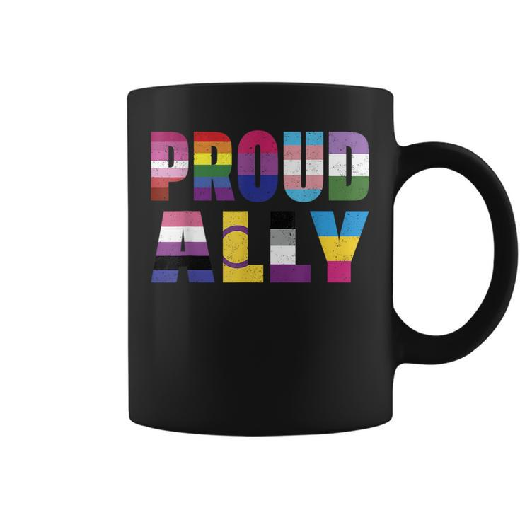 Proud Ally Rainbow Pride Month Lgbtq Gay Lesbian Trans  Coffee Mug