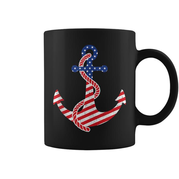 Proud American Flag Anchor Nautical Vintage 4Th Of July Anchor Funny Gifts Coffee Mug