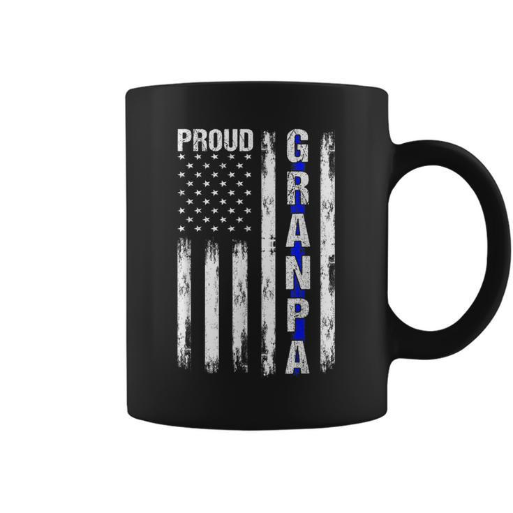 Proud Grandpa American Flag Thin Blue Line Police Support  Gift For Mens Coffee Mug