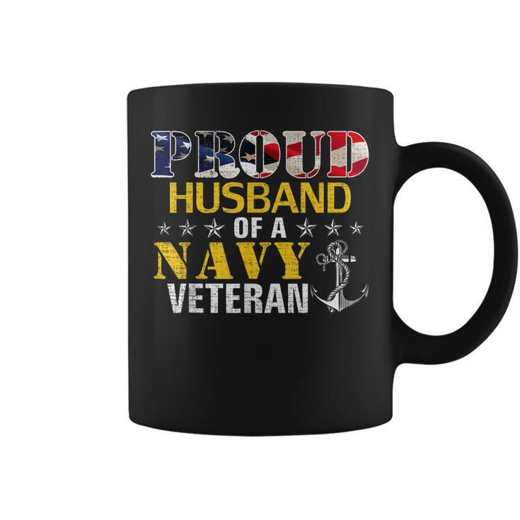 Proud Husband Of A Navy Veteran With American Flag Gift  Coffee Mug