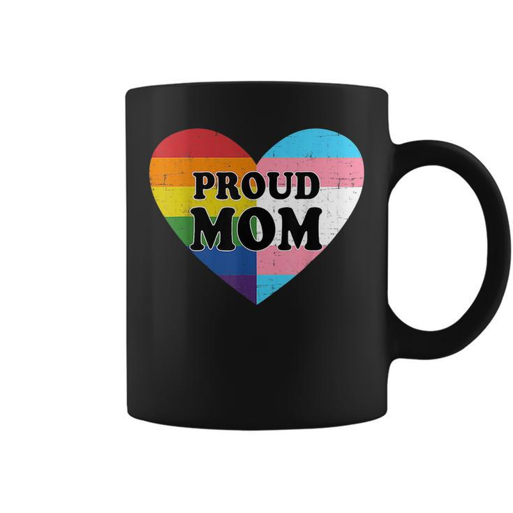 Proud Mom Lgbt Transgender Flag Heart Gay Lesbian Vintage  Coffee Mug