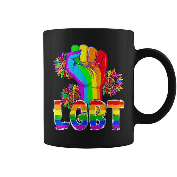 Proud Rainbow Hand Fist Lgbt Rainbow Sunflower Pride Month  Coffee Mug