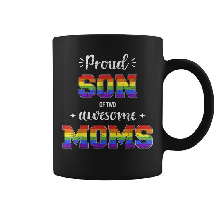 Proud Son Awesome Lesbian Moms Family Rainbow Pride  Coffee Mug