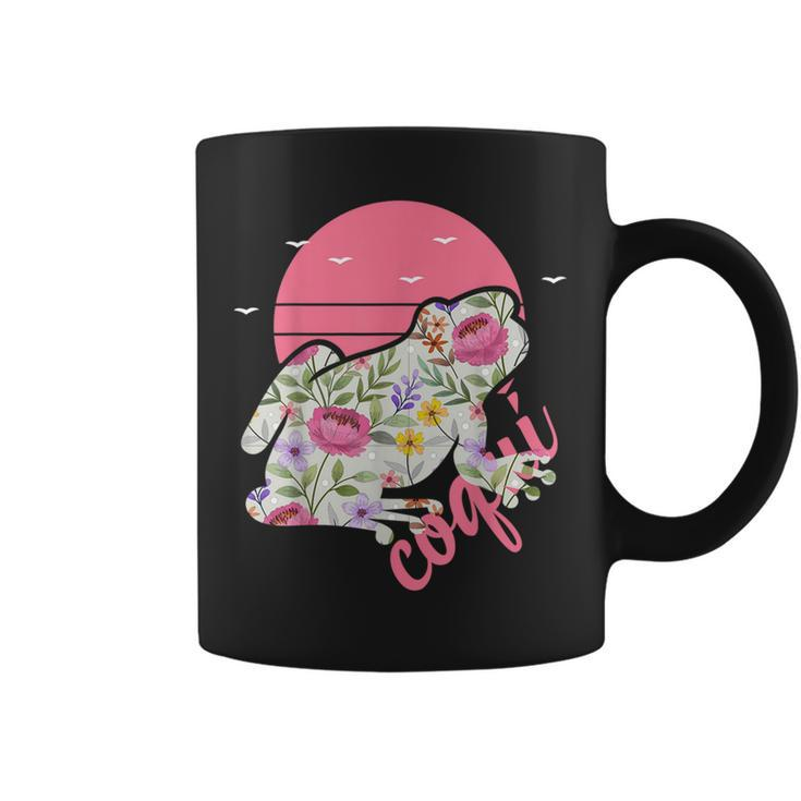 Puerto Rico Coqui Frog Floral Graphic  Coffee Mug