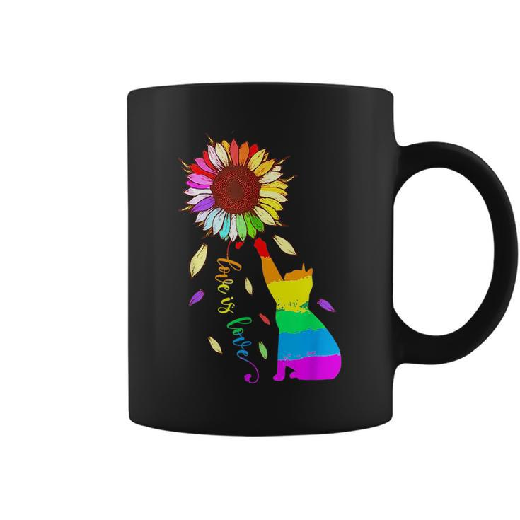 Rainbow Sunflower Cat Love Is Love Lgbt Gay Lesbian Pride  Coffee Mug