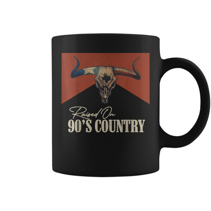 Raised On 90'S Country Music Vintage Bull Skull Western Life Coffee Mug