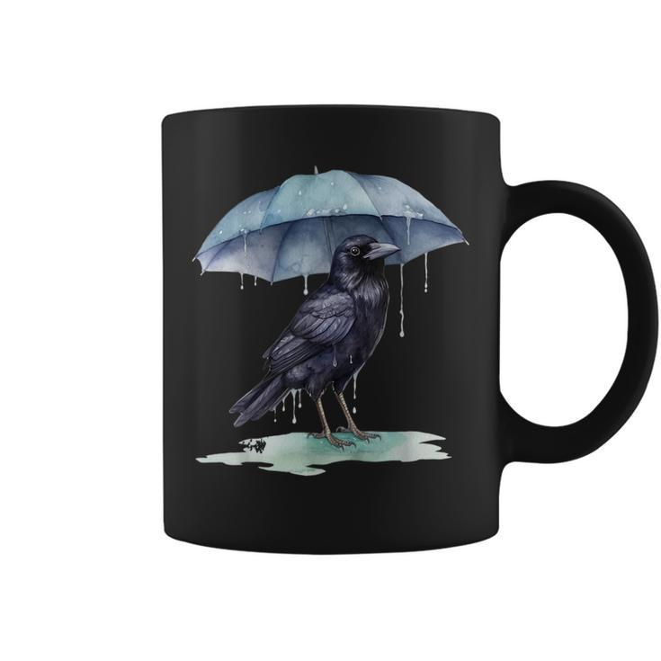 Raven Playing In The Rain With An Umbrella Novelty Apparel Coffee Mug