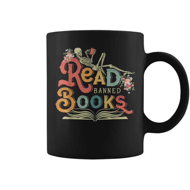 Read Banned Books Funny Skeleton Reading Book Reading Funny Designs Funny Gifts Coffee Mug