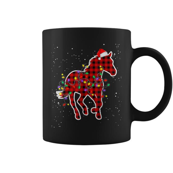Red Buffalo Plaid Horse Christmas Pajamas Xmas Lights Family Coffee Mug