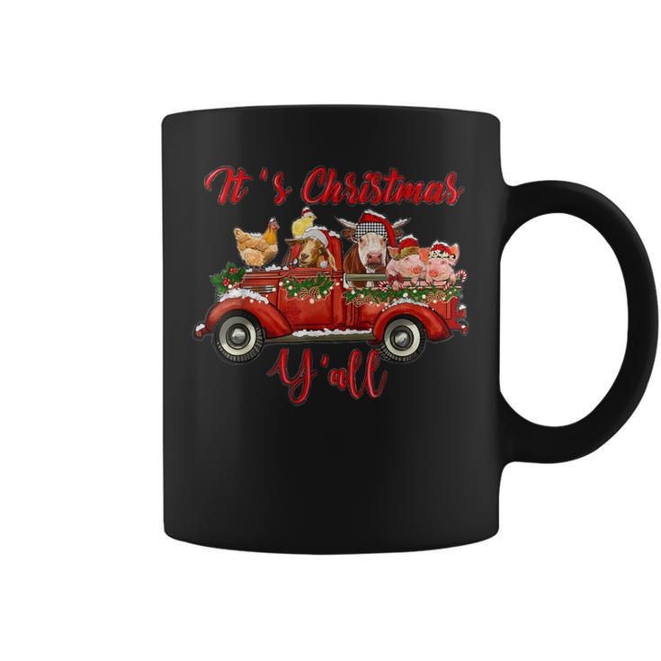 Red Farm Truck Farm Animal Farmer Girl It's Christmas Y'all Coffee Mug