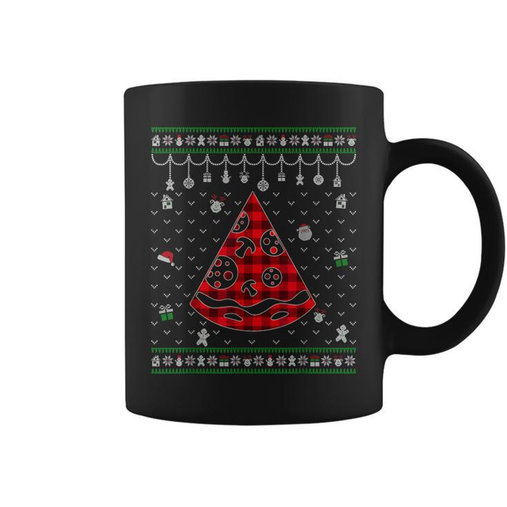 Red Plaid Pizza Lover Ugly Christmas Sweater Coffee Mug