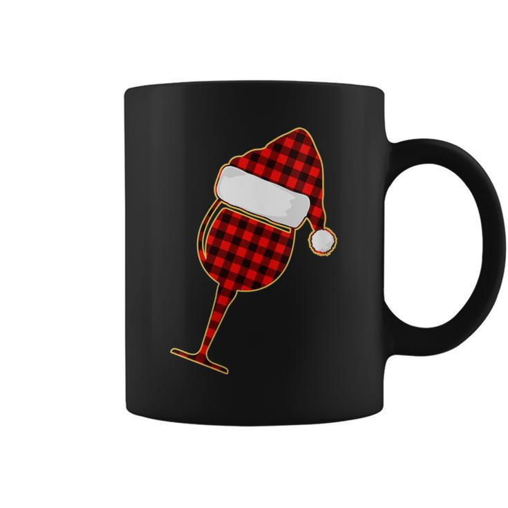 Red Plaid Wine Cup And Christmas Santa Hat Coffee Mug