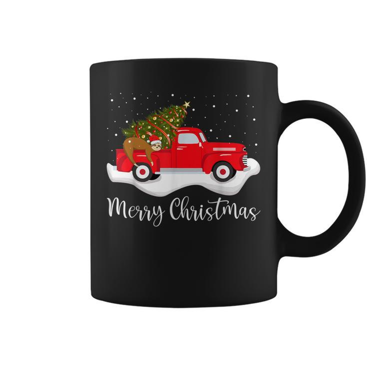 Red Truck Merry Christmas Tree Sloth Christmas Coffee Mug