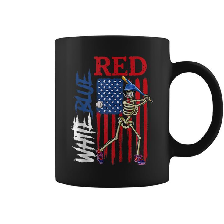 Red White Blue Baseball 4Th Of July American Flag Skeleton  Baseball Funny Gifts Coffee Mug