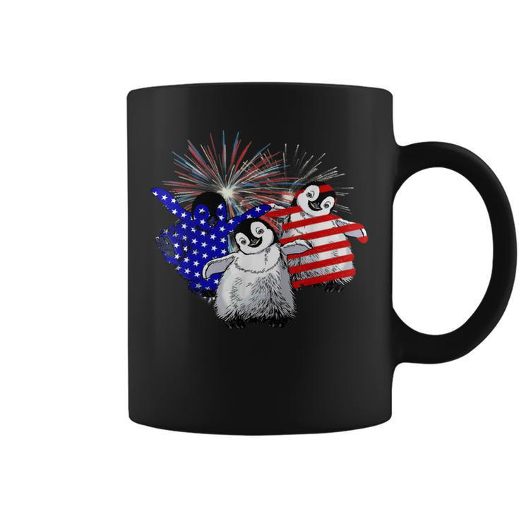 Red White Blue Penguin Fireworks 4Th Of July Coffee Mug