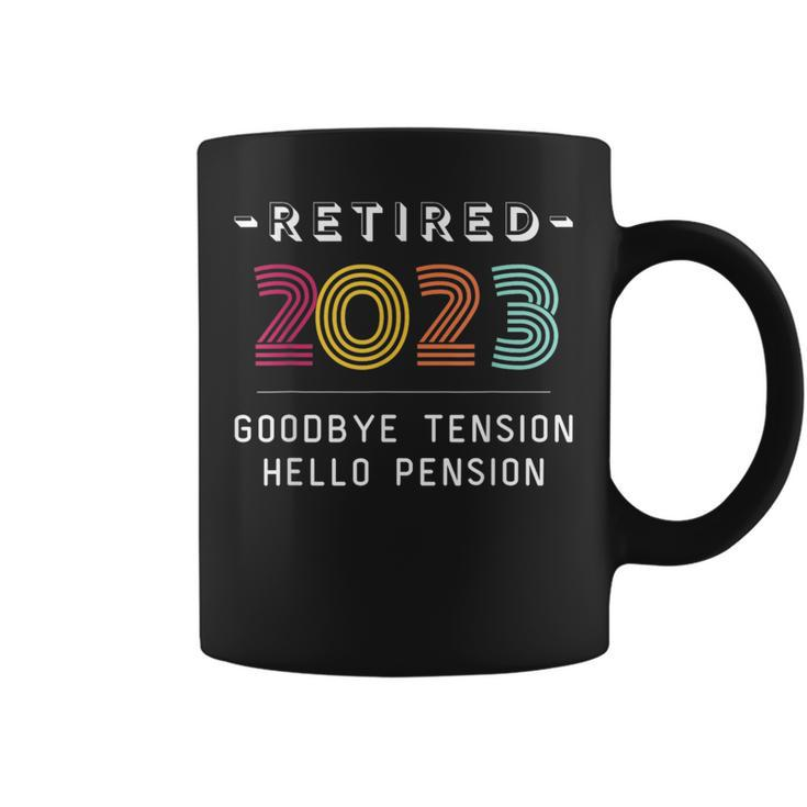 Retired 2023 Goodbye Tension Hello Pension Funny Retro  Coffee Mug