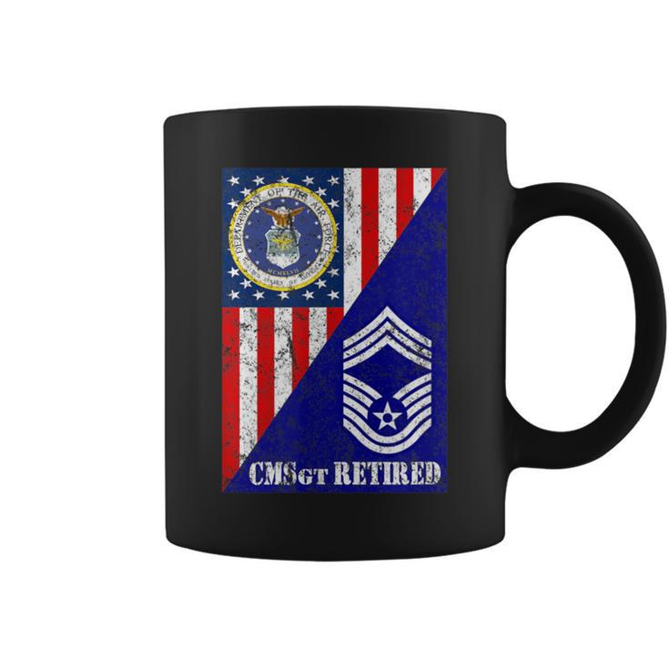 Retired Air Force Chief Master Sergeant Half Rank & Flag Coffee Mug