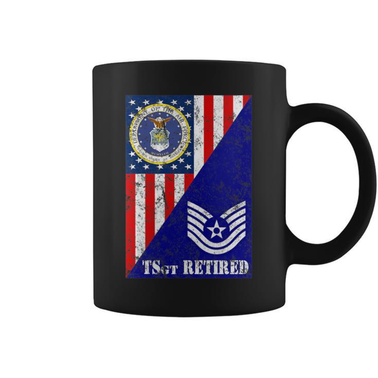 Retired Air Force Technical Sergeant Half Rank & Flag Coffee Mug