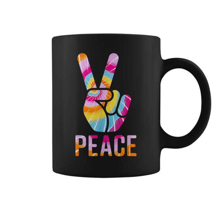 Retro 60’S 70’S Tie Dye Peace V Hand Sign Hippie Graphic Coffee Mug