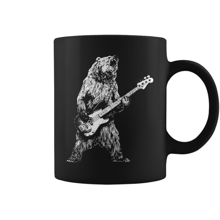 Retro Bear Playing Bass Guitar Bear Guitarist Music Lovers Coffee Mug