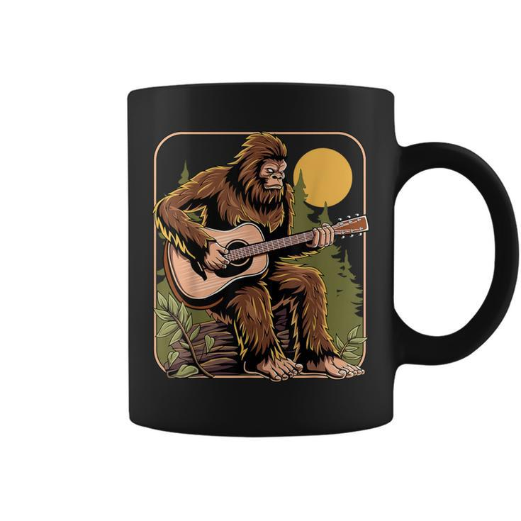 Retro Bigfoot Sasquatch Playing Acoustic Guitar Guitarist Coffee Mug
