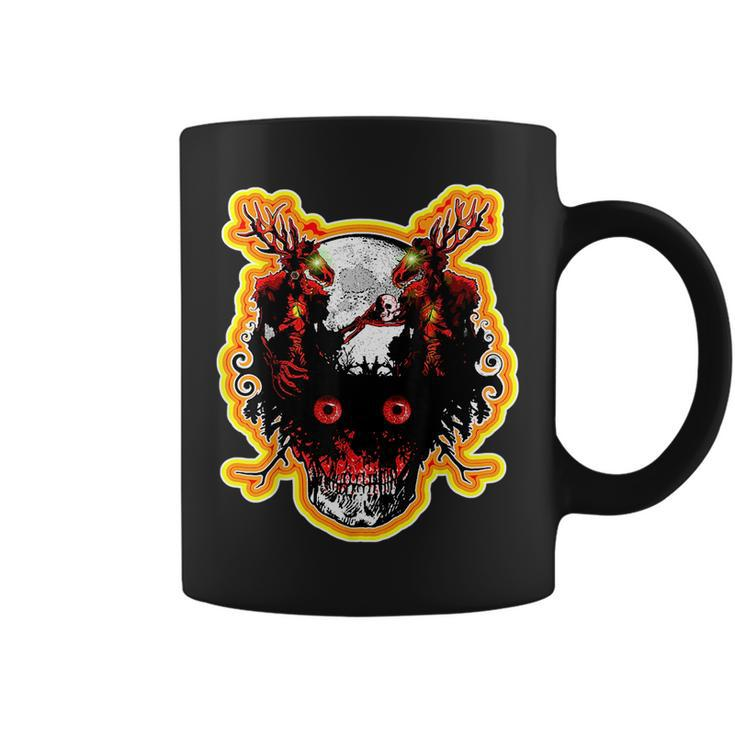Retro Double Wendigo Skull And Moon Vintage Scary Monster  Coffee Mug