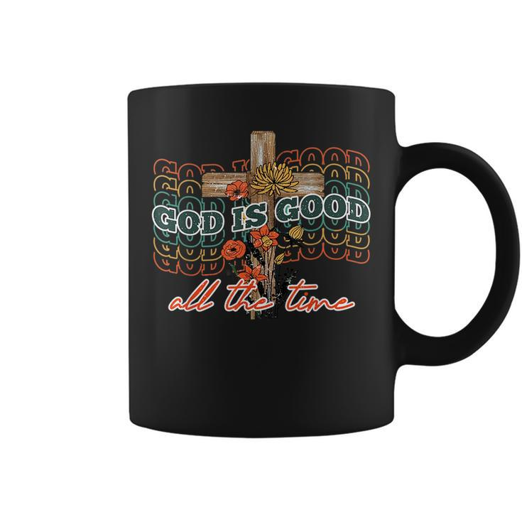 Retro God Is Good All Time Cross Flower Boho Faith Christian  Faith Funny Gifts Coffee Mug