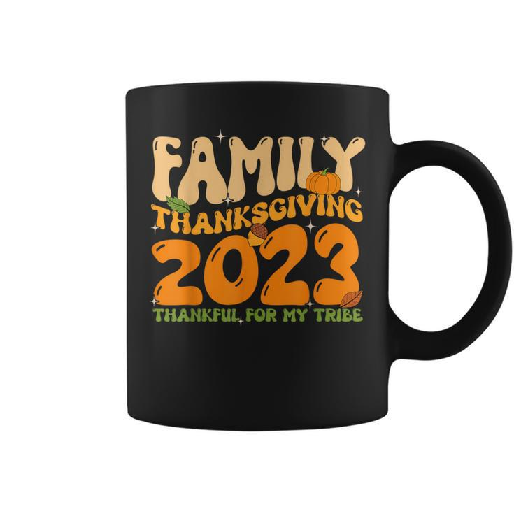 Retro Groovy Family Thanksgiving 2023 Thankful For My Tribe Coffee Mug