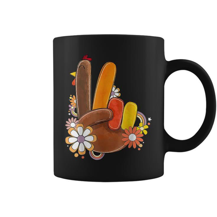 Retro Groovy Peace Turkey Grateful Hand Sign Thanksgiving Coffee Mug