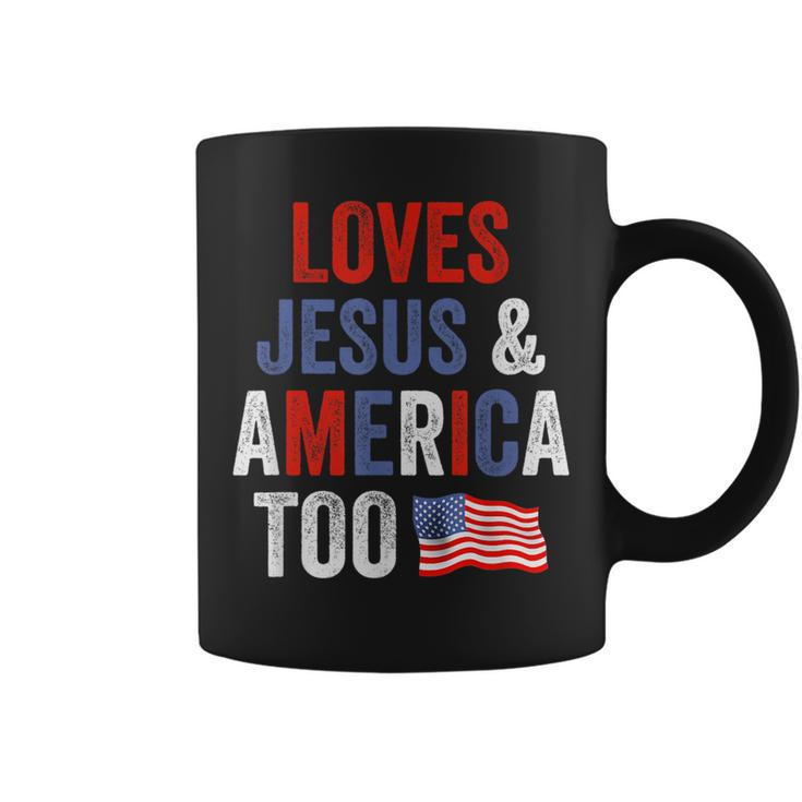 Retro Love Jesus And America Too God Christian American Flag  Coffee Mug