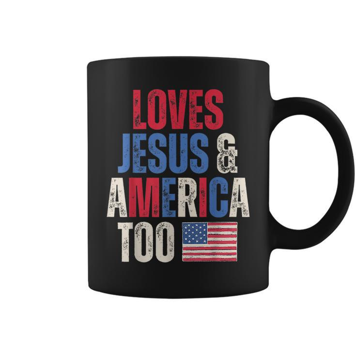 Retro Loves Jesus And America Too Christian American Flag  Coffee Mug