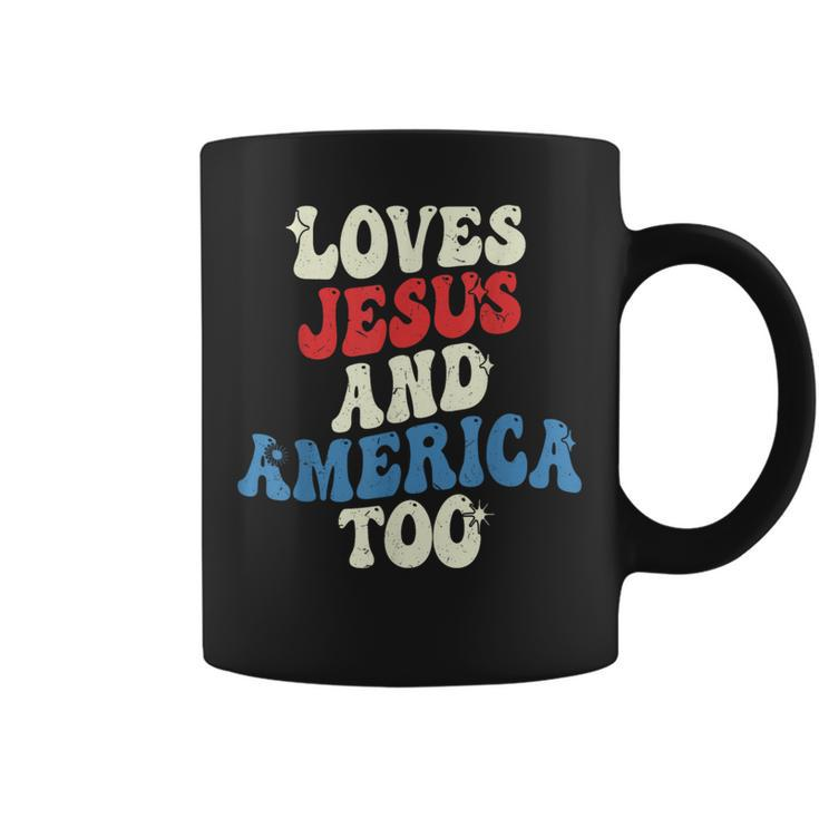 Retro Loves Jesus And America Too Groovy 4Th Of July Vintage  Coffee Mug