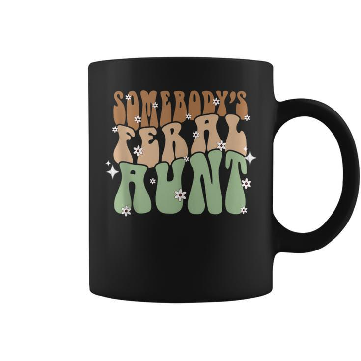 Retro Mothers Day  Floral Groovy Somebodys Feral Aunt  Mothers Day Funny Gifts Coffee Mug