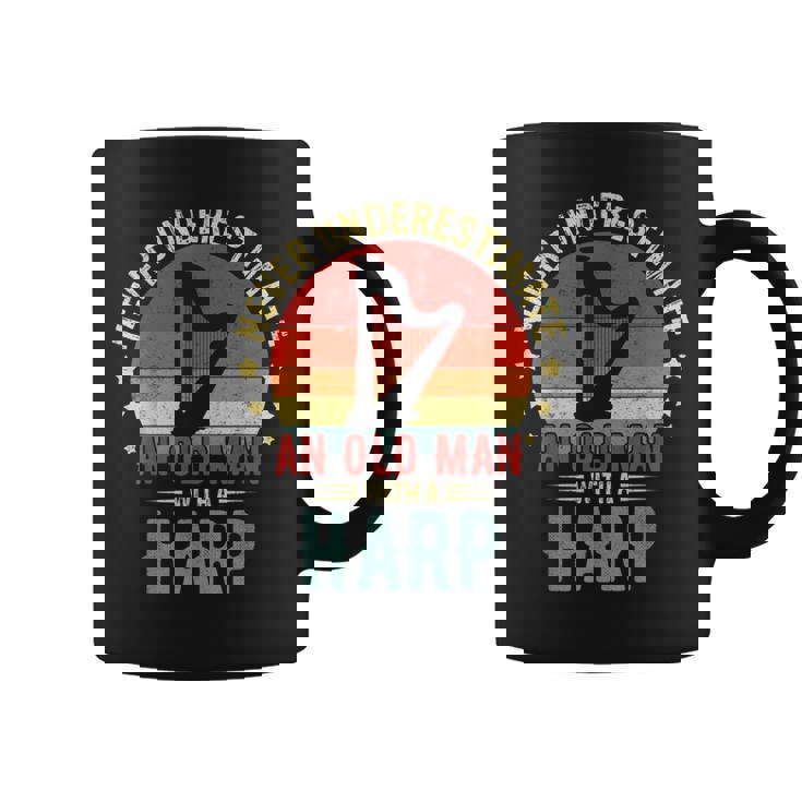 Retro Never Underestimate Old Man With A Harp Player Men Coffee Mug
