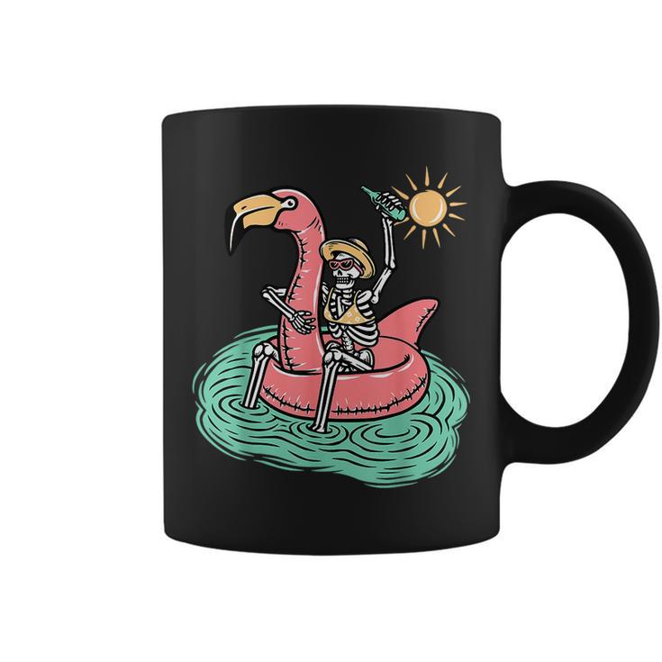 Retro Summer Skeleton Flamingo Float Vacation Beach Drink  Coffee Mug