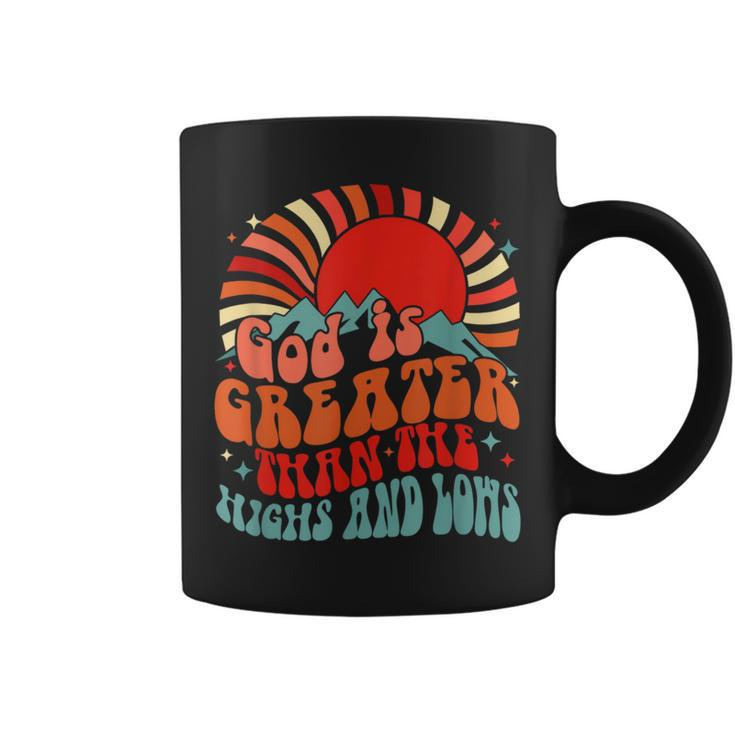 Retro Sunset Mountain God Is Greater Than The Highs & Low Coffee Mug