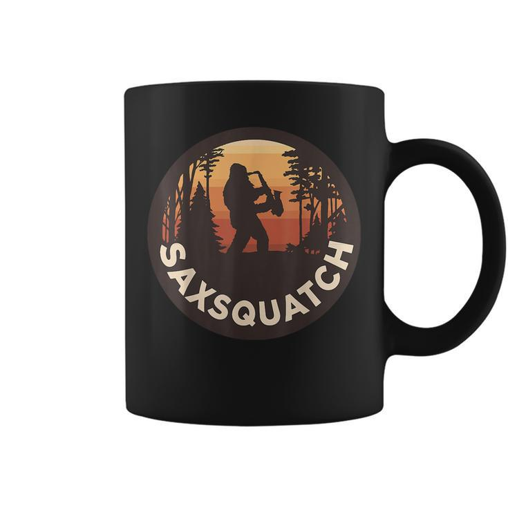 Retro Vintage Sax-Squatch Yeti Bigfoot Playing Saxophone Coffee Mug
