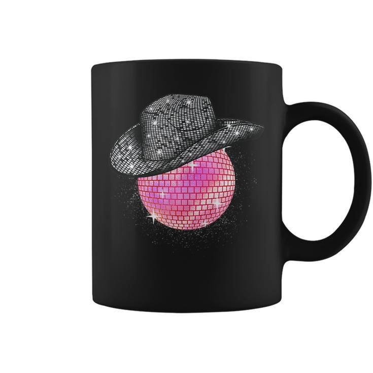 Rhinestone Cowgirl Pink Disco Ball Wearing Cowboy Hat Retro Coffee Mug