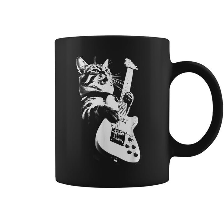 Rock Cat Playing Guitar - Funny Guitar Cat  Coffee Mug