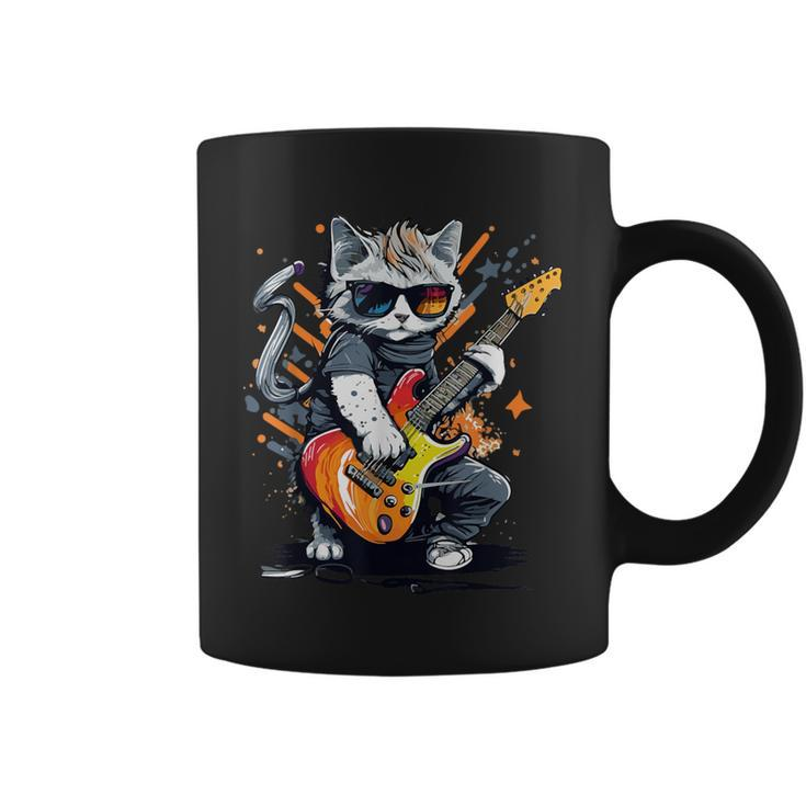 Rock Cat Playing Guitar Guitar Cat Coffee Mug