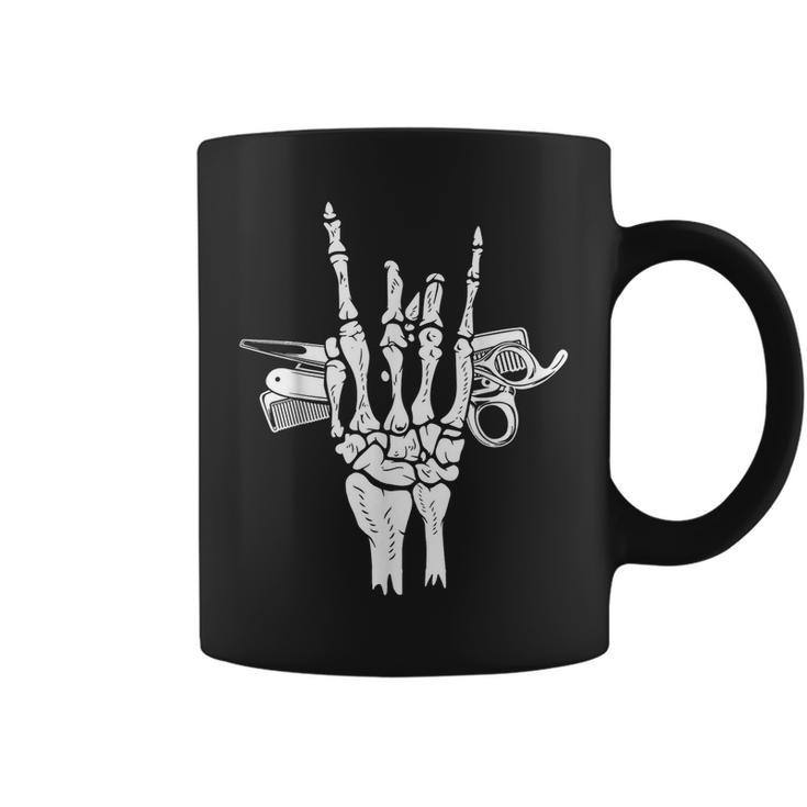 Rock Hand Skeleton Barber Hairstylist Hairdresser Halloween Coffee Mug