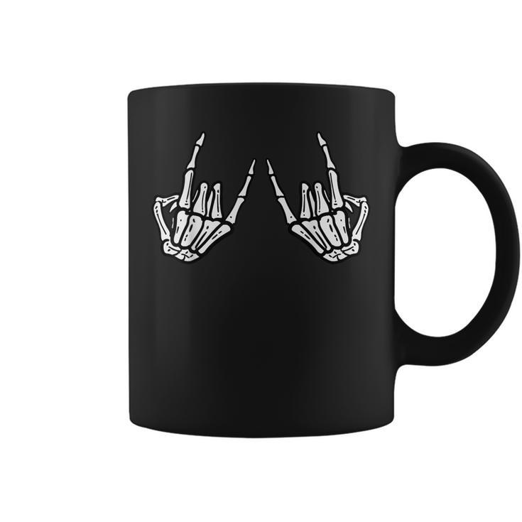 Rocker Hand Sign Rock Skeleton Retro Halloween Coffee Mug