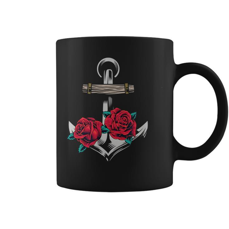 Rose And Anchor Nautical Tattoo Design  Coffee Mug