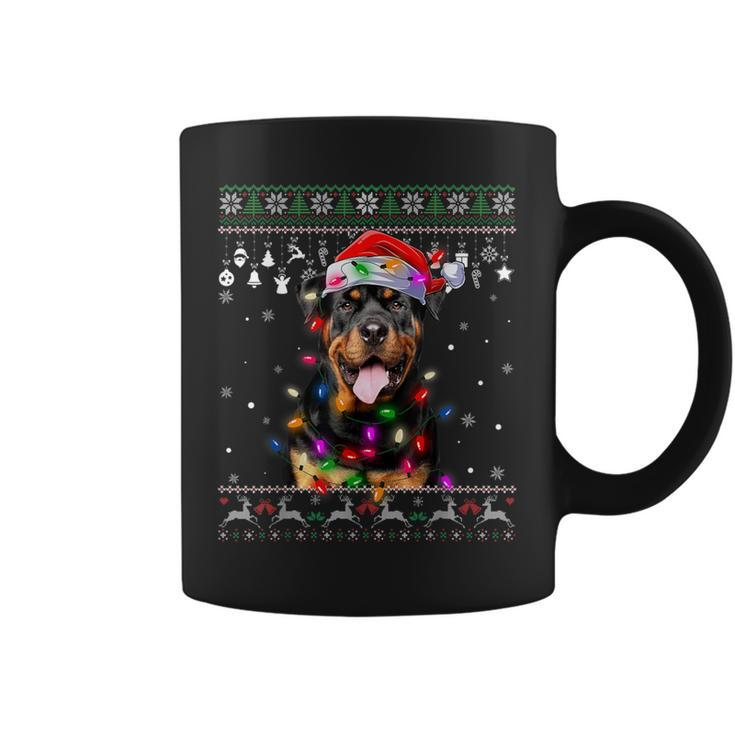 Rottweiler Santa Hat Christmas Tree Lights Xmas Ugly Sweater Coffee Mug