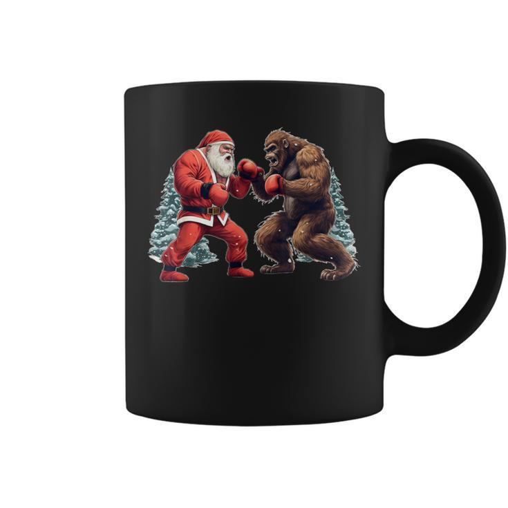 Santa Claus Boxing Bigfoot Sasquatch Christmas Coffee Mug