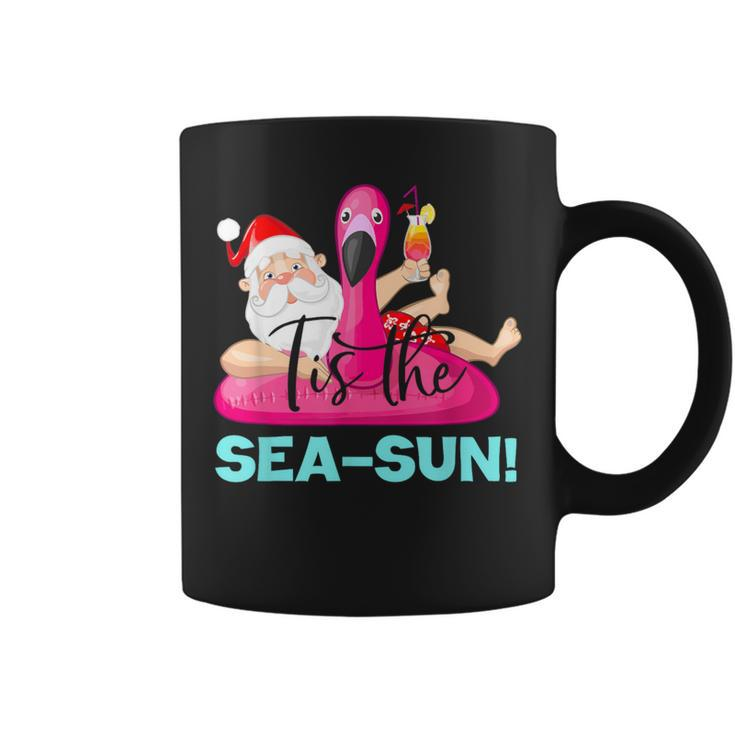 Santa Claus Flamingo Float Tis The Sea-Sun Christmas In July Coffee Mug