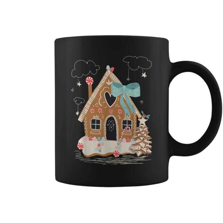 Santa Gingerbread House Christmas Holiday Season Snowflakes Coffee Mug